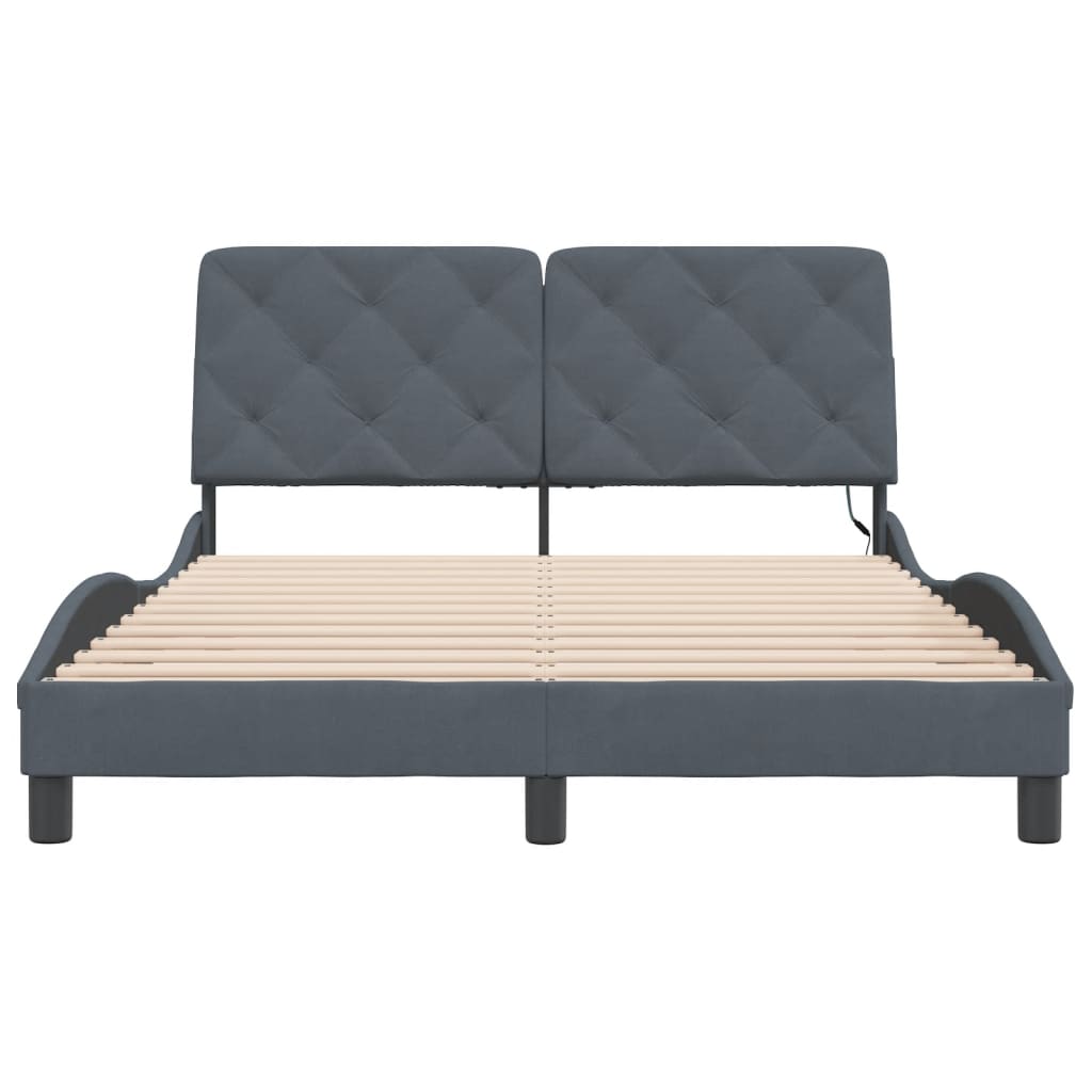 Cadre de lit avec LED sans matelas gris foncé 140x200cm velours - XIOS