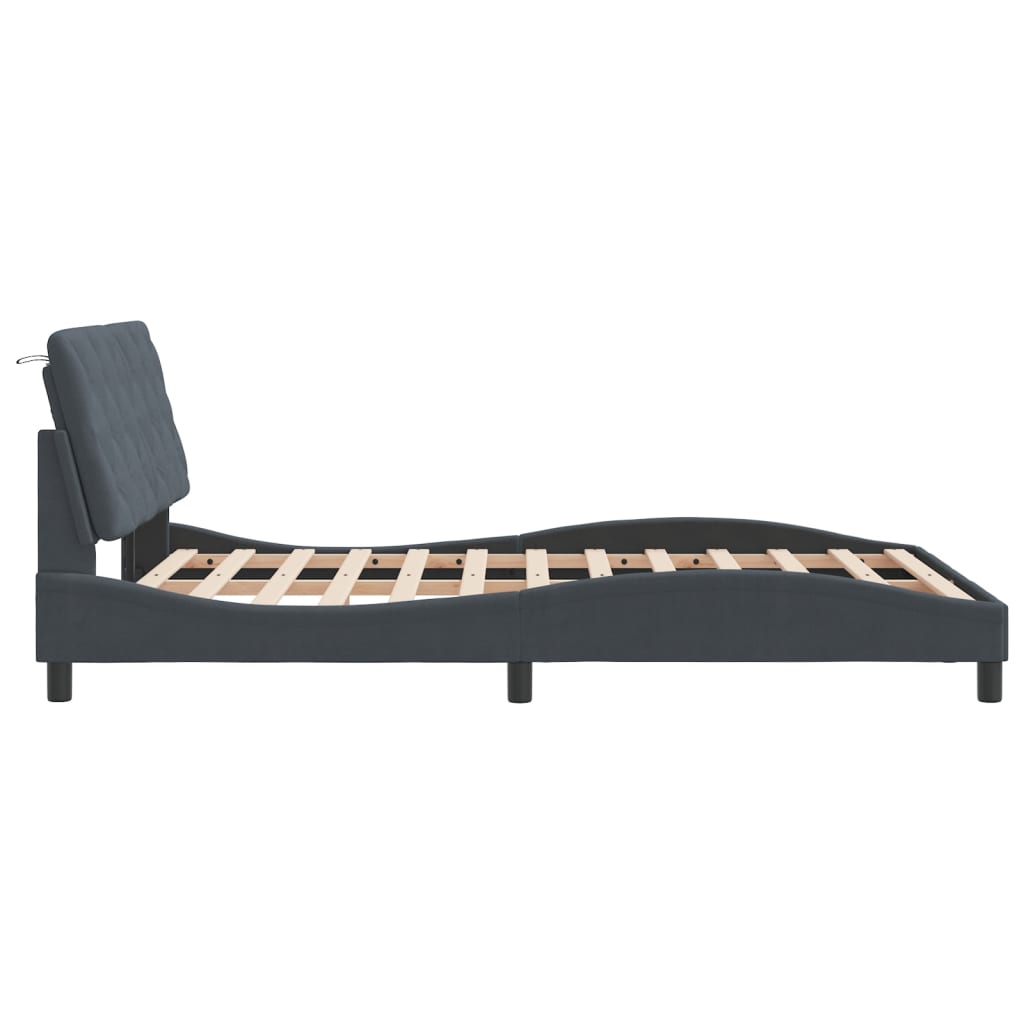 Cadre de lit avec LED sans matelas gris foncé 140x200cm velours - XIOS