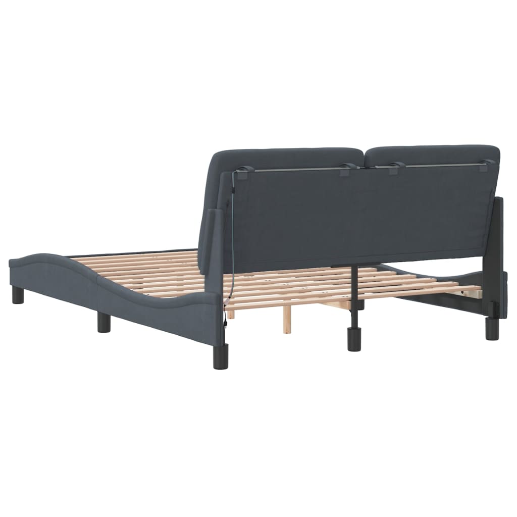 Cadre de lit avec LED sans matelas gris foncé 140x200cm velours - XIOS