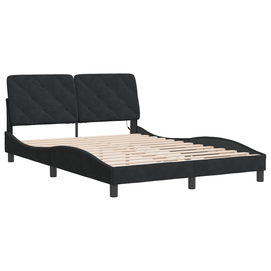 Cadre de lit avec LED sans matelas noir 140x200 cm velours - XIOS