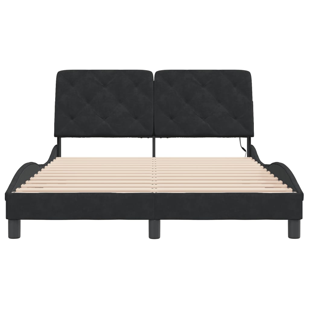 Cadre de lit avec LED sans matelas noir 140x200 cm velours - XIOS