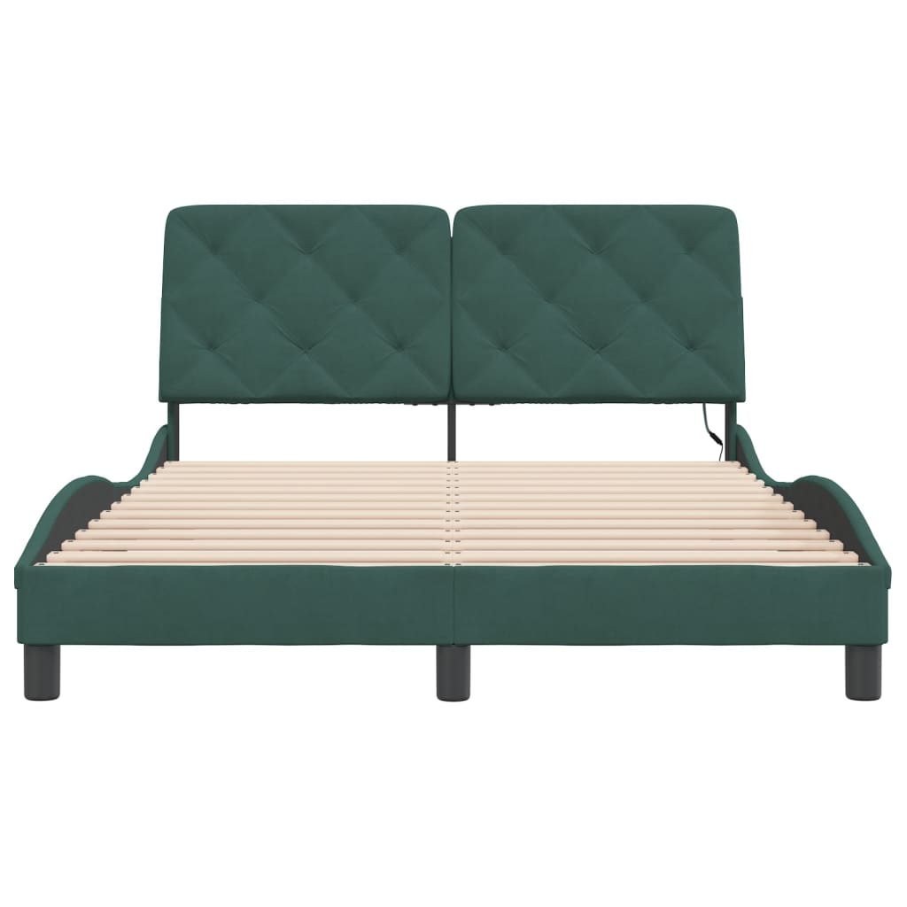 Cadre de lit avec lumières LED vert foncé 140x200 cm velours - XIOS