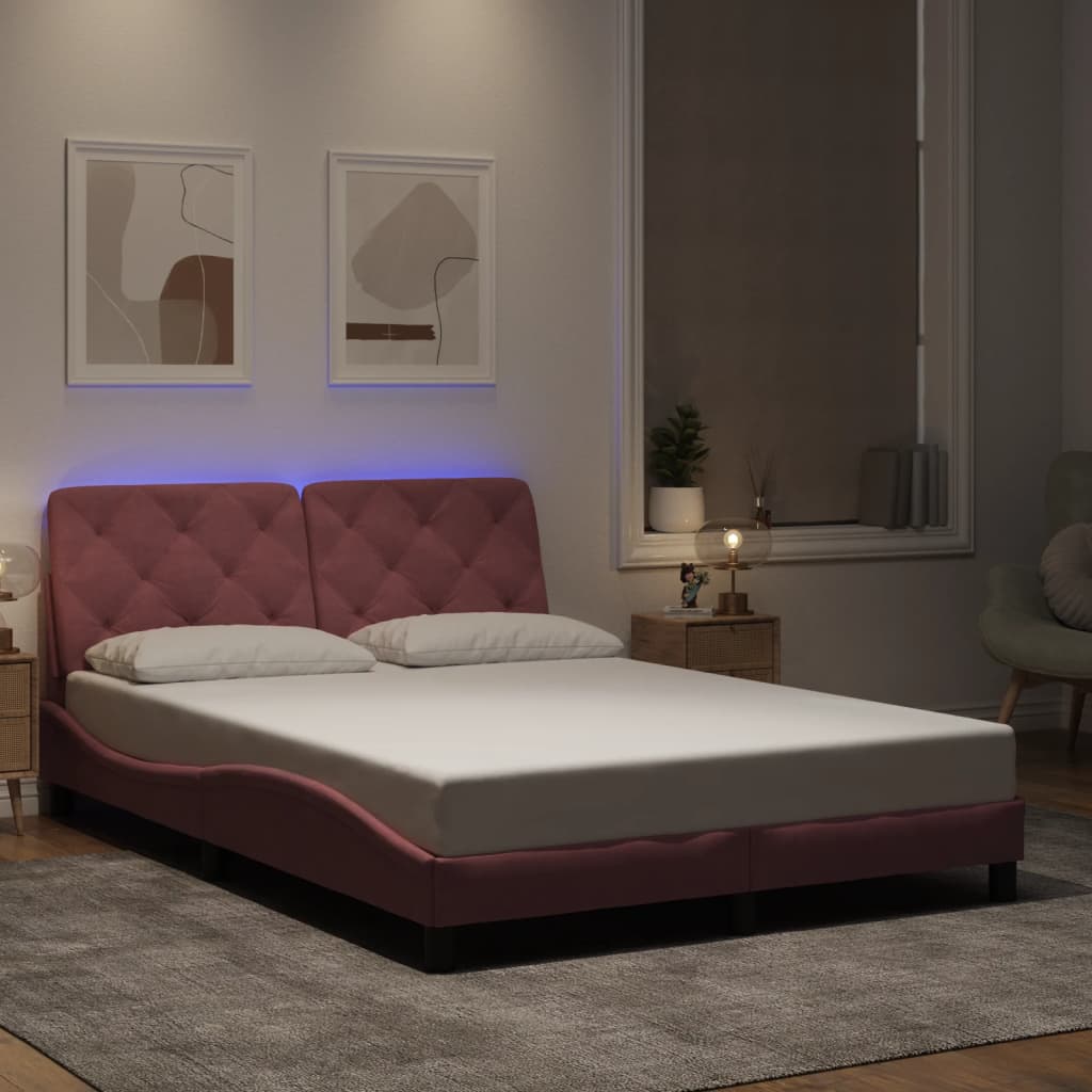Cadre de lit avec LED sans matelas rose 140x200 cm velours - XIOS