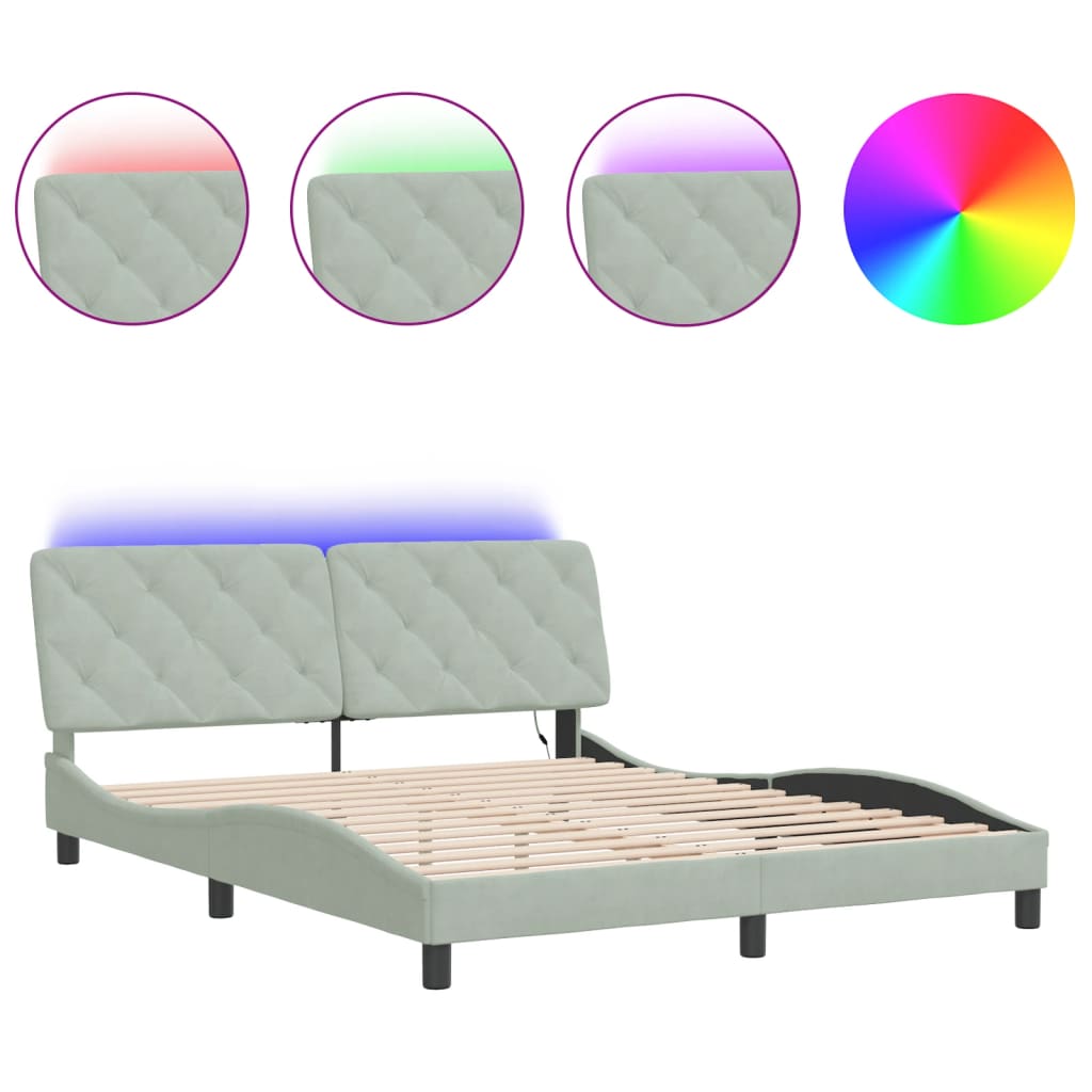 Cadre de lit avec LED sans matelas gris clair 160x200cm velours - XIOS