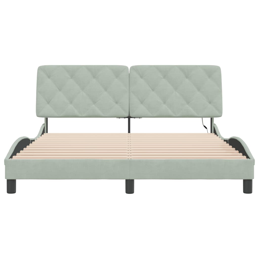 Cadre de lit avec LED sans matelas gris clair 160x200cm velours - XIOS