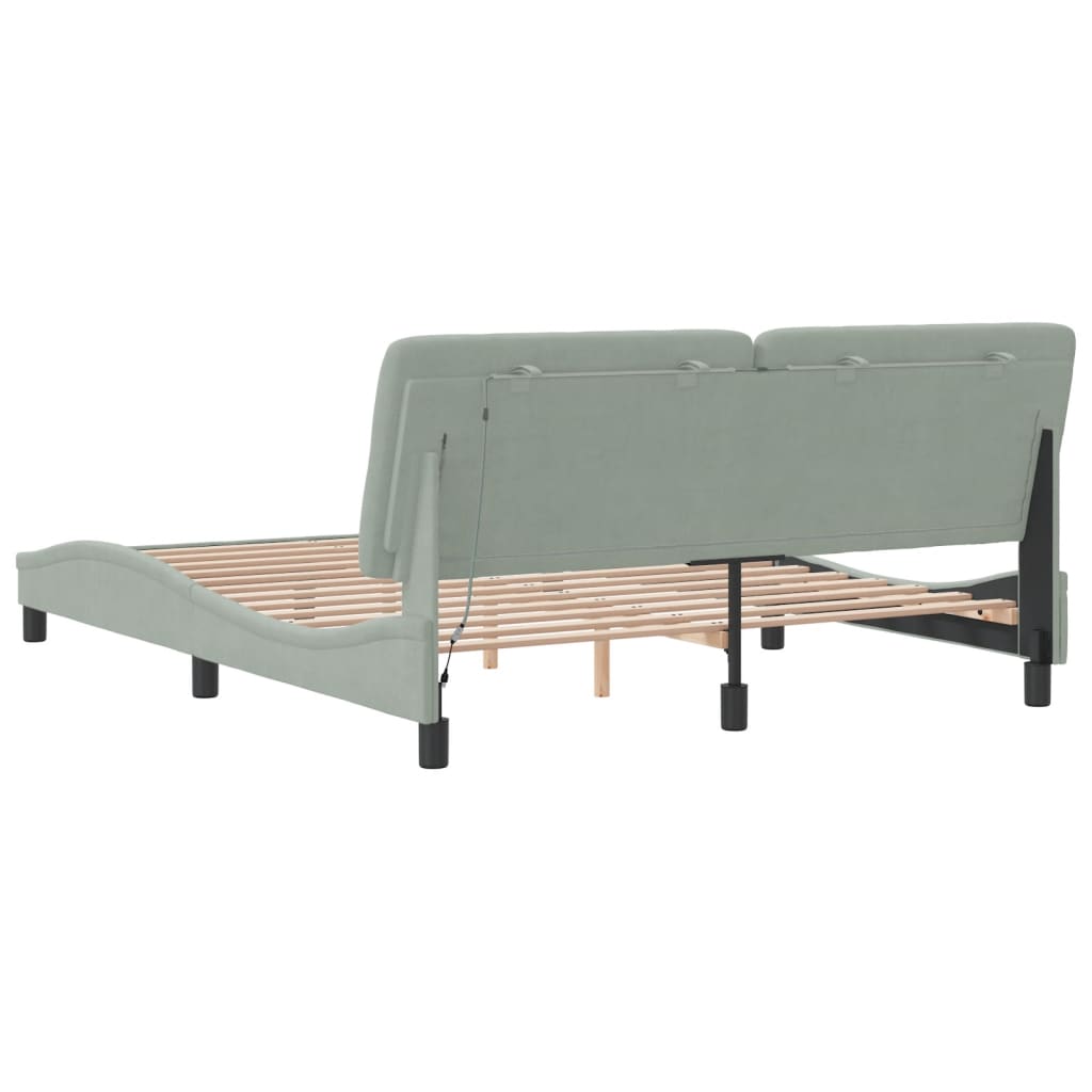 Cadre de lit avec LED sans matelas gris clair 160x200cm velours - XIOS