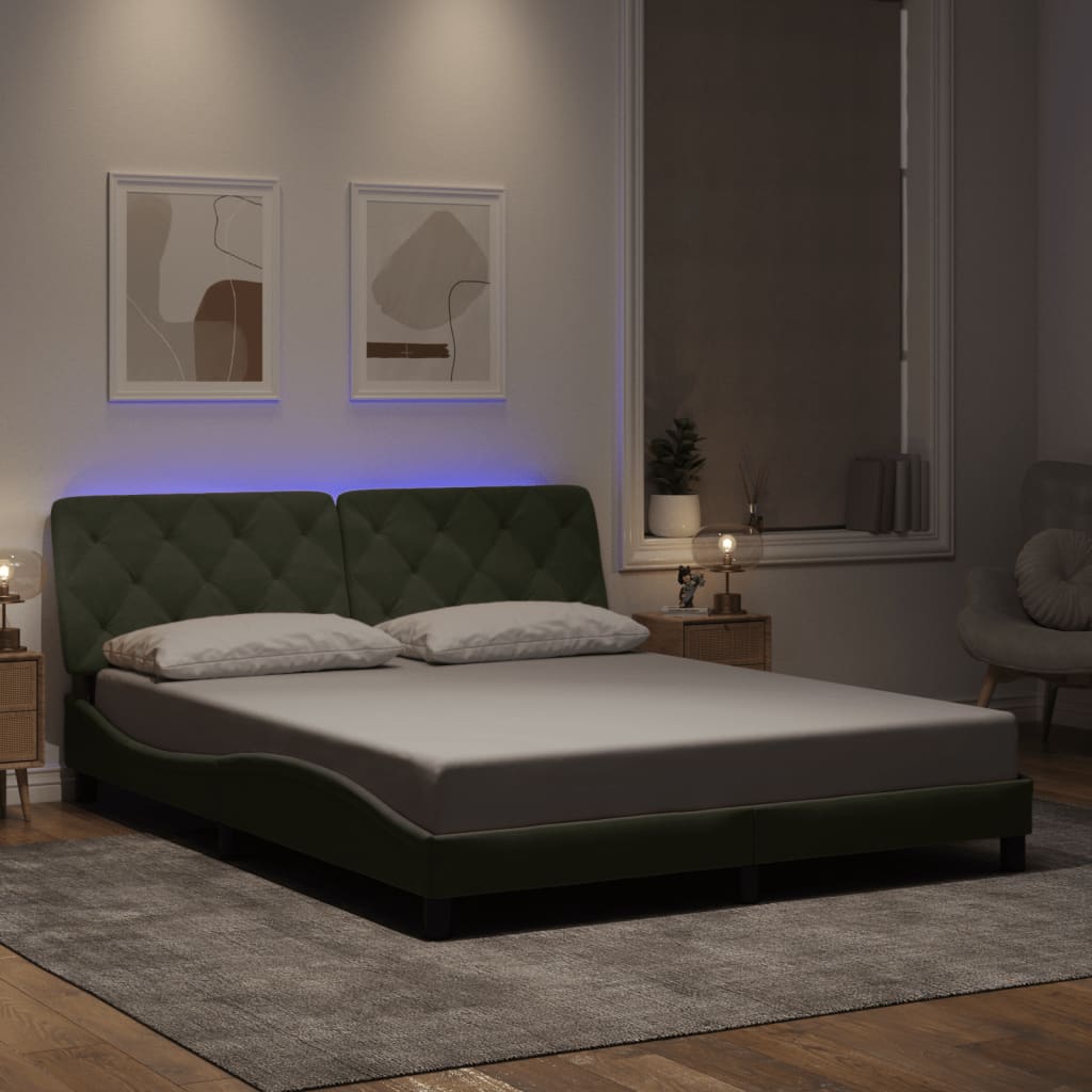 Cadre de lit avec LED sans matelas gris clair 160x200cm velours - XIOS