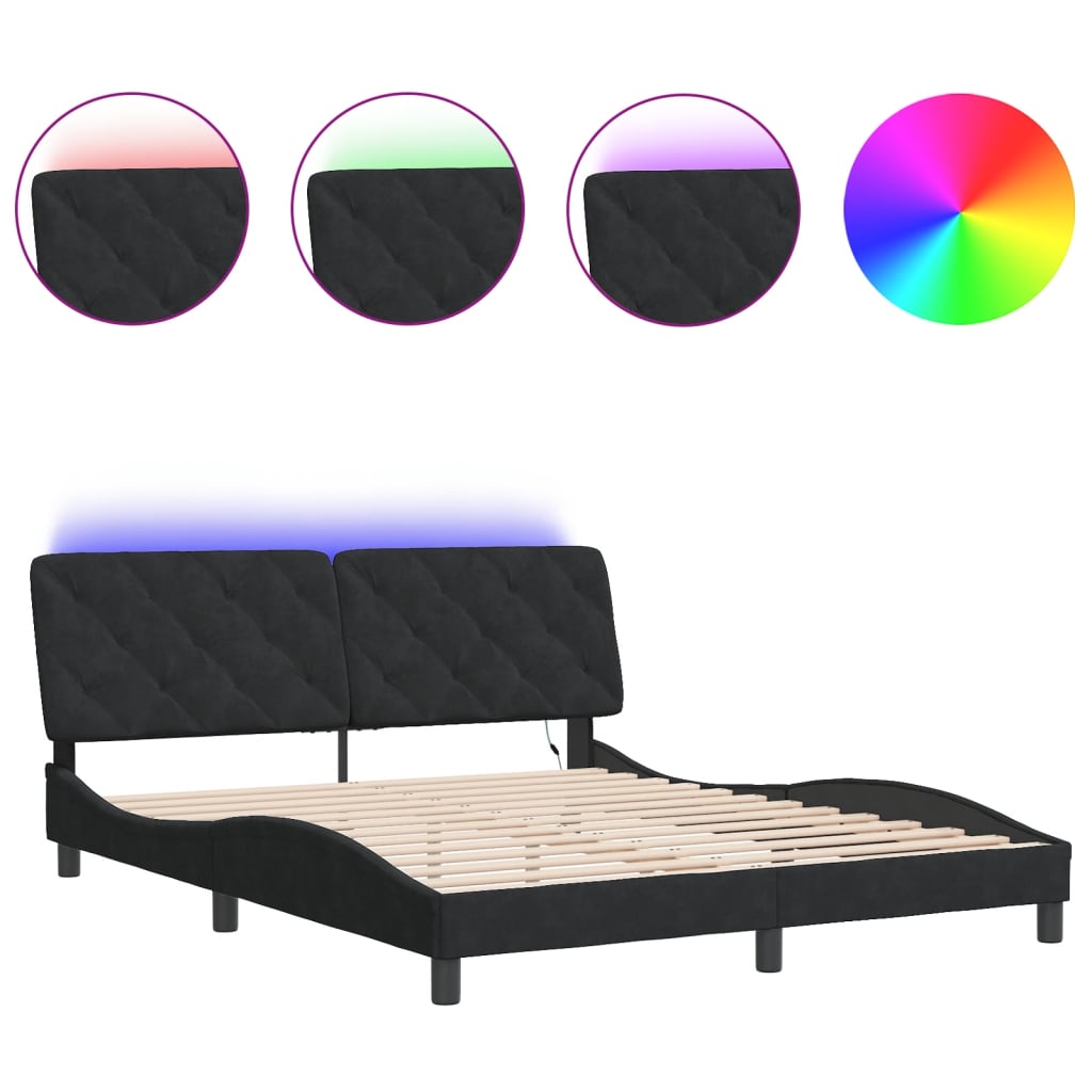 Cadre de lit avec LED sans matelas noir 160x200 cm velours - XIOS