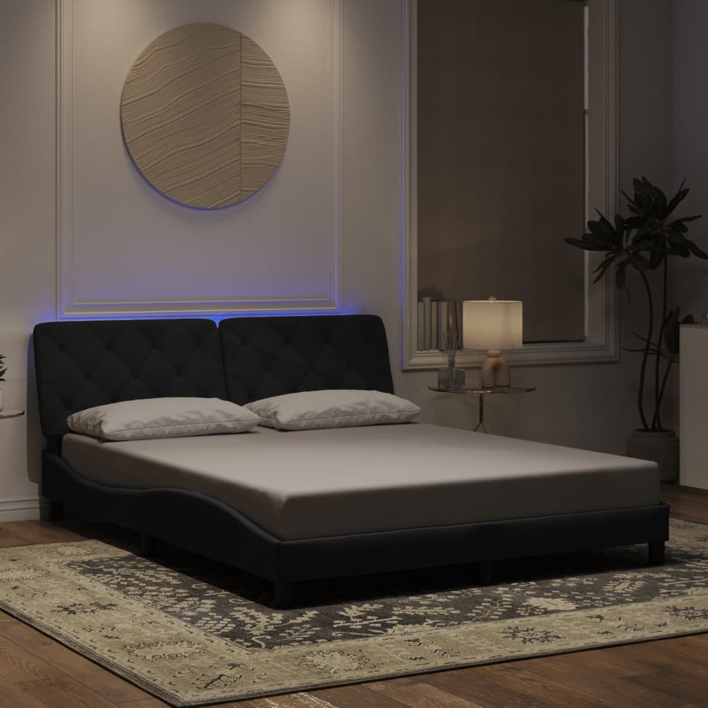 Cadre de lit avec LED sans matelas noir 160x200 cm velours - XIOS