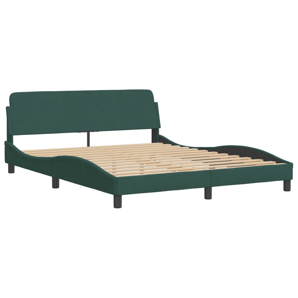 Cadre de lit avec lumières LED vert foncé 160x200 cm velours - XIOS