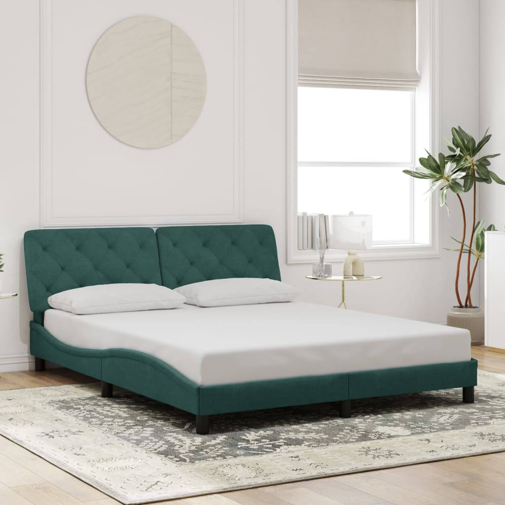 Cadre de lit avec lumières LED vert foncé 160x200 cm velours - XIOS