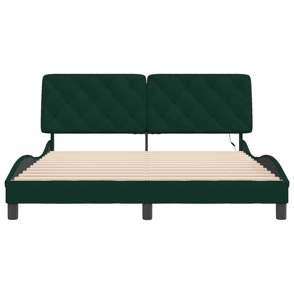 Cadre de lit avec LED sans matelas vert foncé 160x200 cm velours