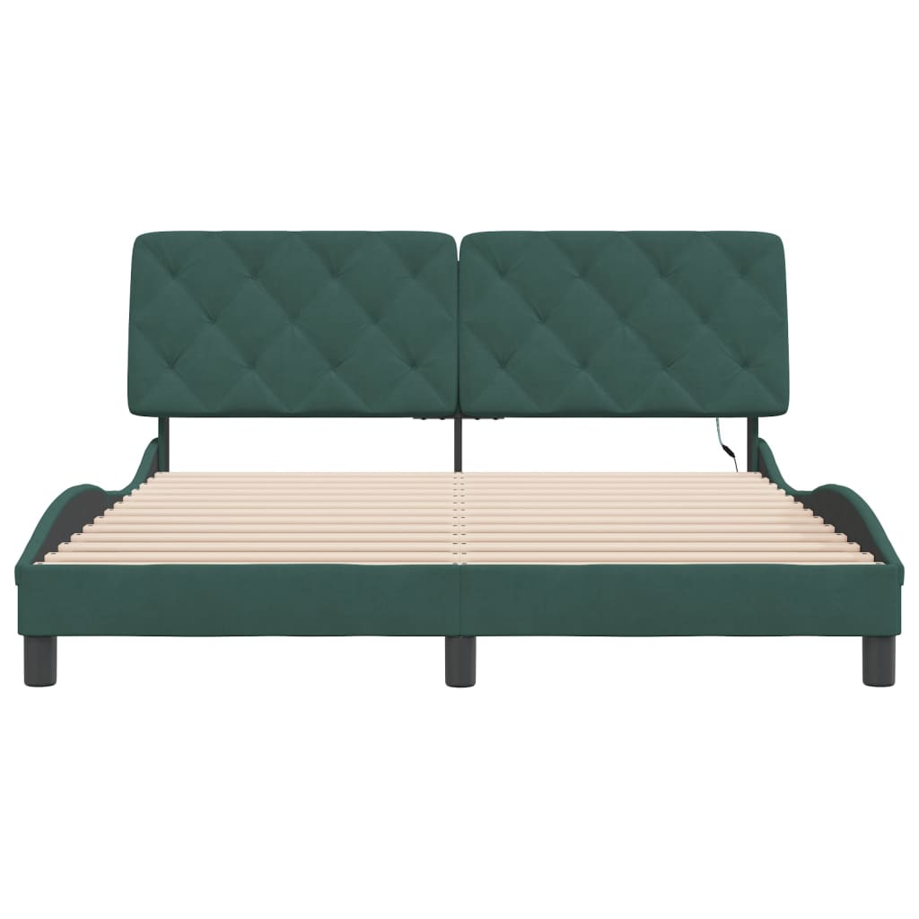Cadre de lit avec lumières LED vert foncé 160x200 cm velours - XIOS