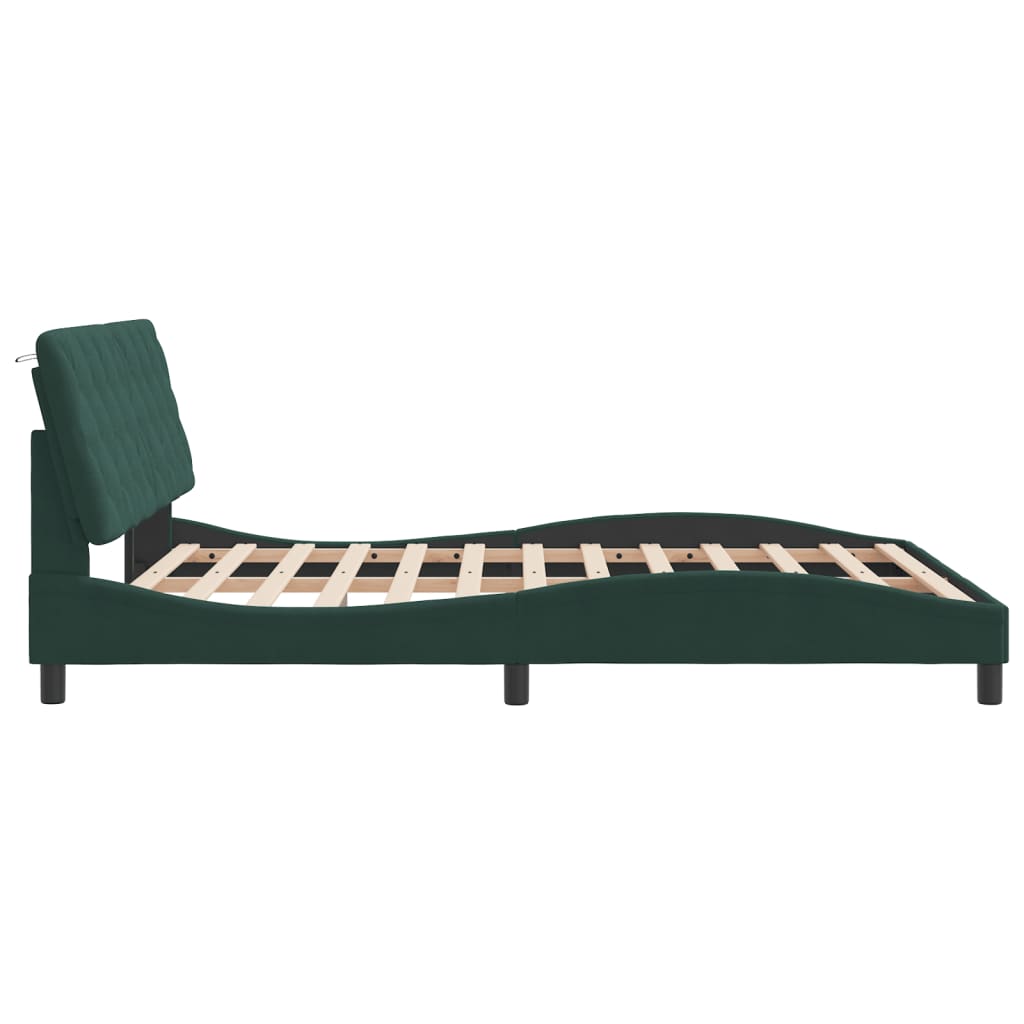 Cadre de lit avec lumières LED vert foncé 160x200 cm velours - XIOS