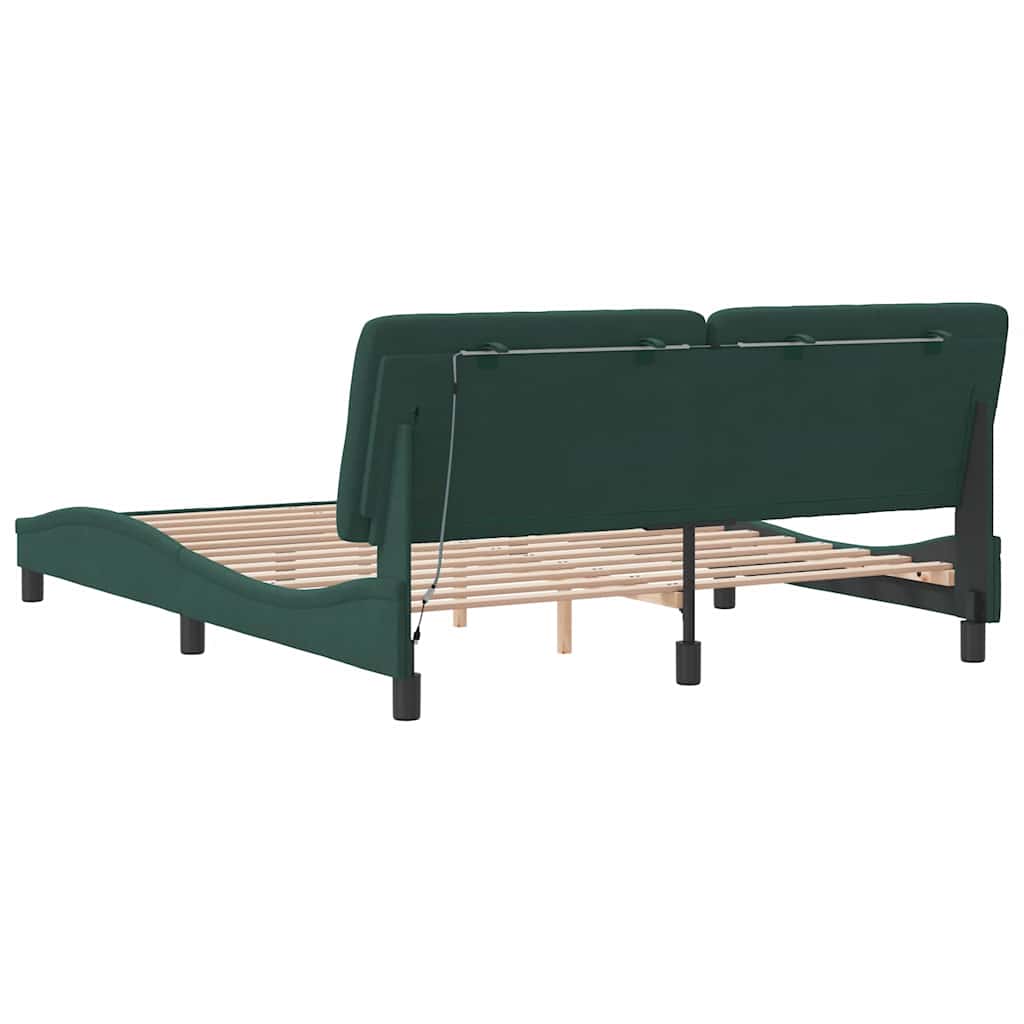 Cadre de lit avec lumières LED vert foncé 160x200 cm velours - XIOS