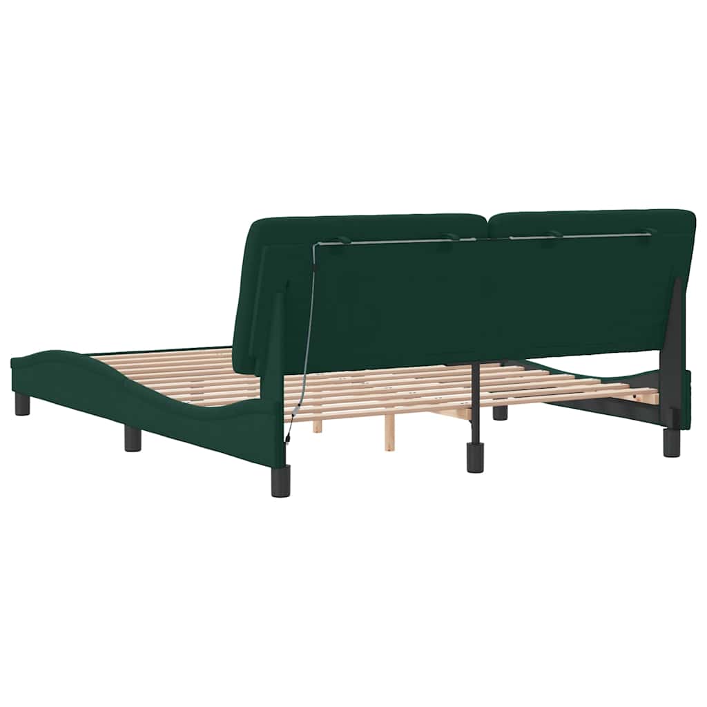 Cadre de lit avec LED sans matelas vert foncé 160x200 cm velours