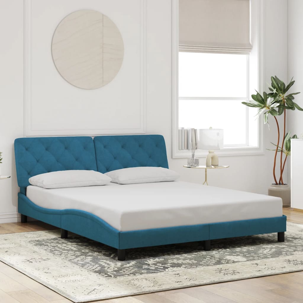Cadre de lit avec LED sans matelas bleu 160x200 cm velours - XIOS