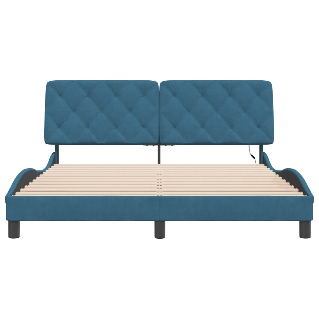 Cadre de lit avec LED sans matelas bleu 160x200 cm velours - XIOS