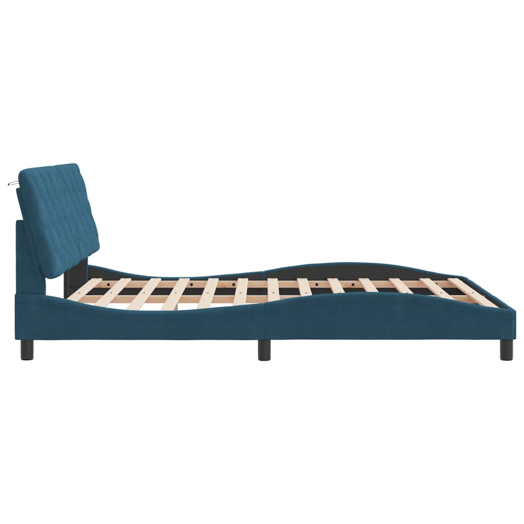 Cadre de lit avec LED sans matelas bleu 160x200 cm velours - XIOS