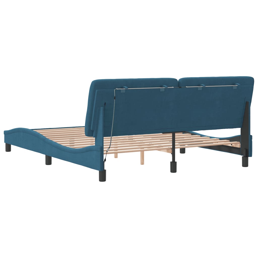 Cadre de lit avec LED sans matelas bleu 160x200 cm velours - XIOS