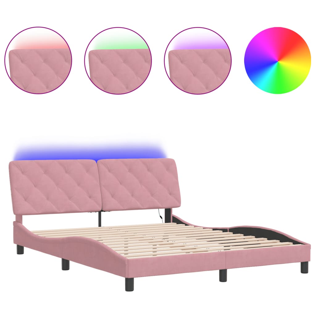 Cadre de lit avec LED sans matelas rose 160x200 cm velours - XIOS