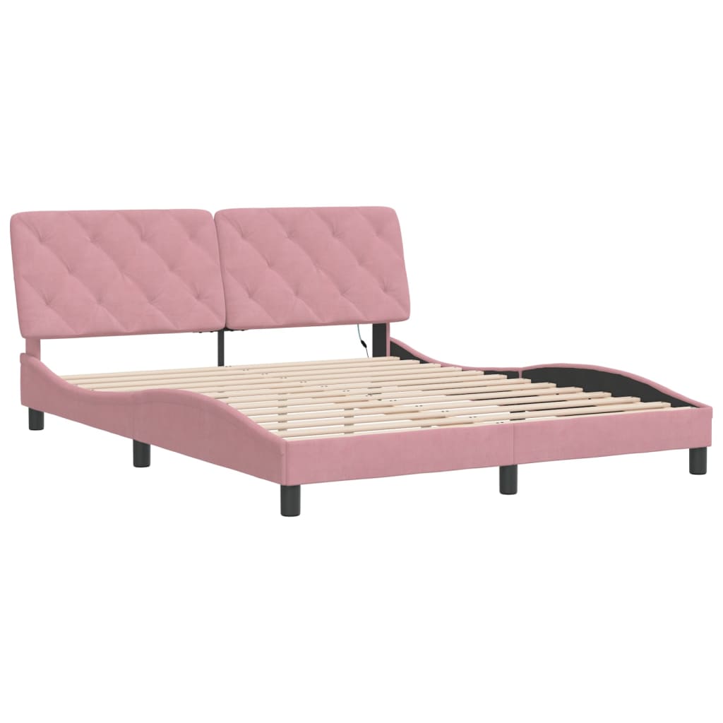 Cadre de lit avec LED sans matelas rose 160x200 cm velours - XIOS