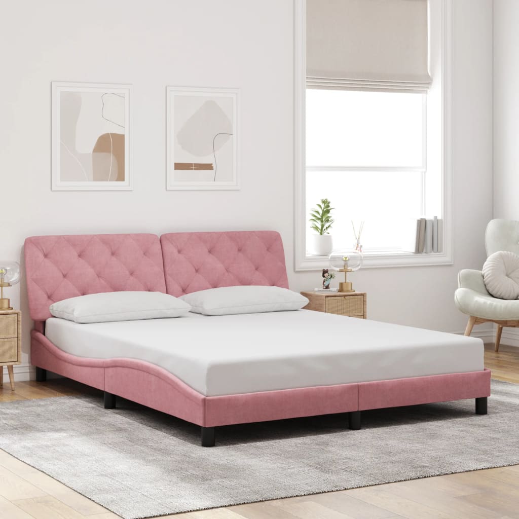 Cadre de lit avec LED sans matelas rose 160x200 cm velours - XIOS