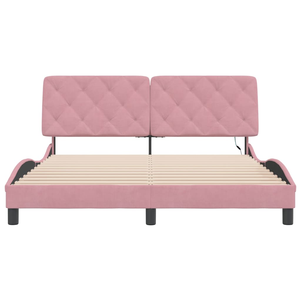 Cadre de lit avec LED sans matelas rose 160x200 cm velours - XIOS