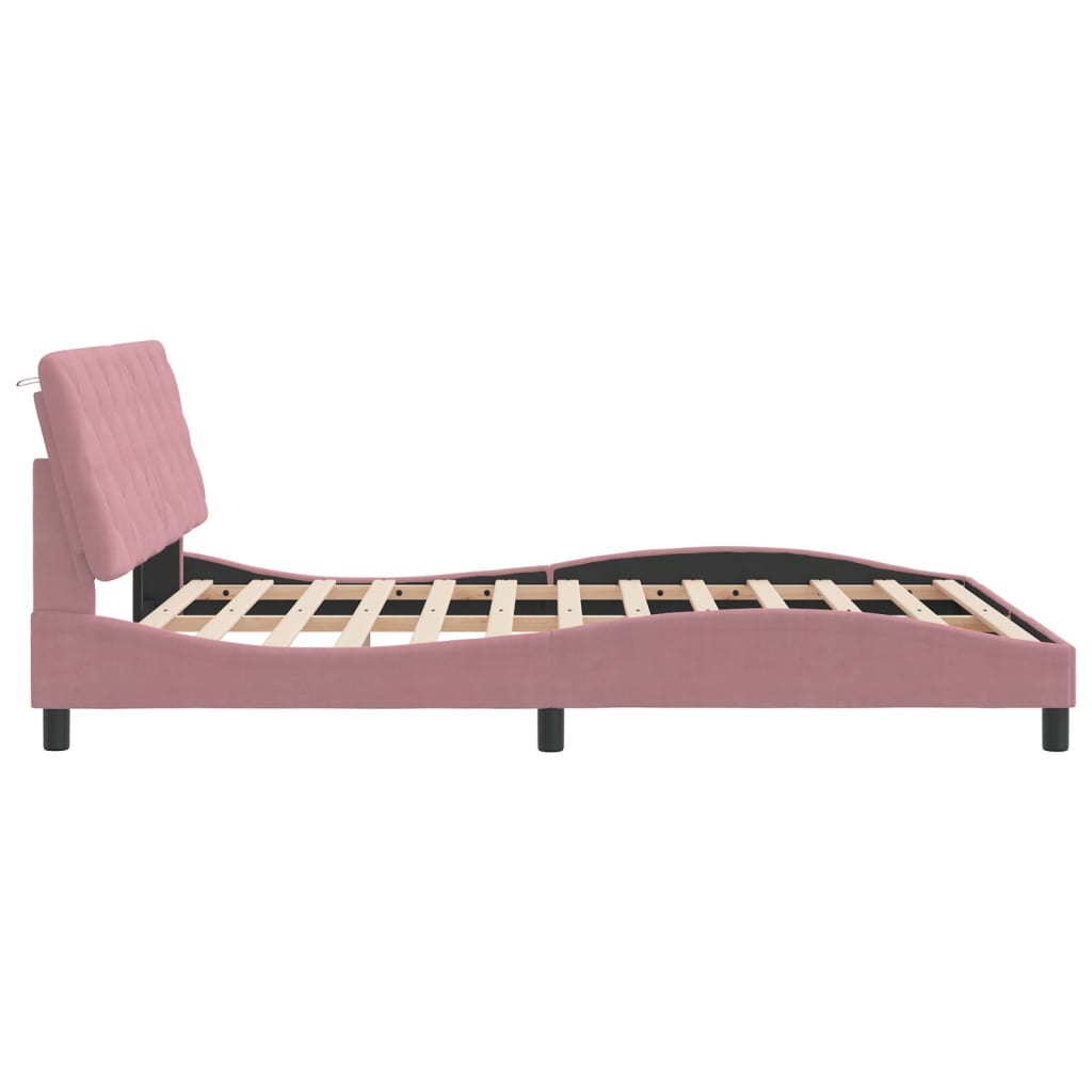 Cadre de lit avec LED sans matelas rose 160x200 cm velours - XIOS