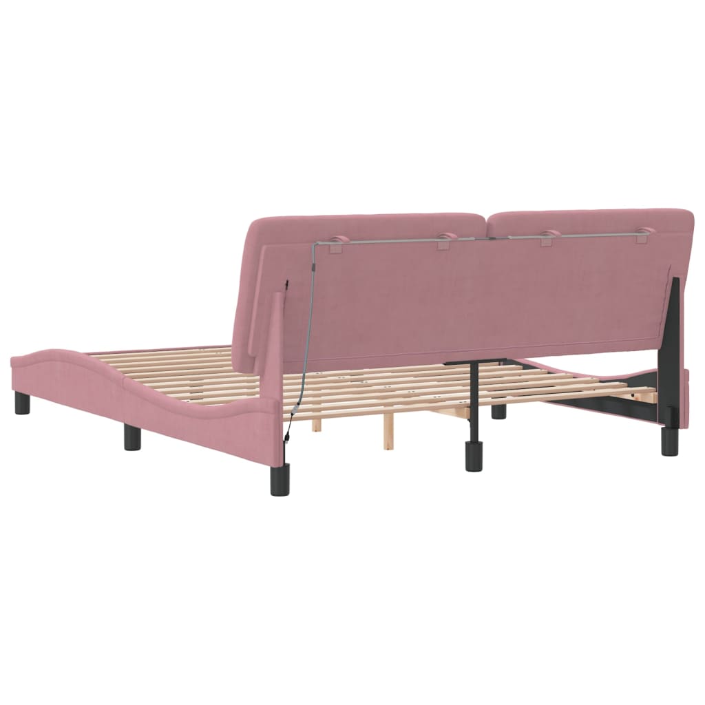 Cadre de lit avec LED sans matelas rose 160x200 cm velours - XIOS