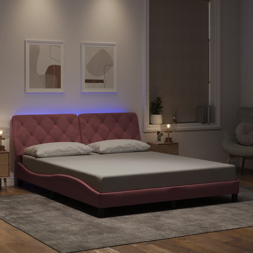 Cadre de lit avec LED sans matelas rose 160x200 cm velours - XIOS