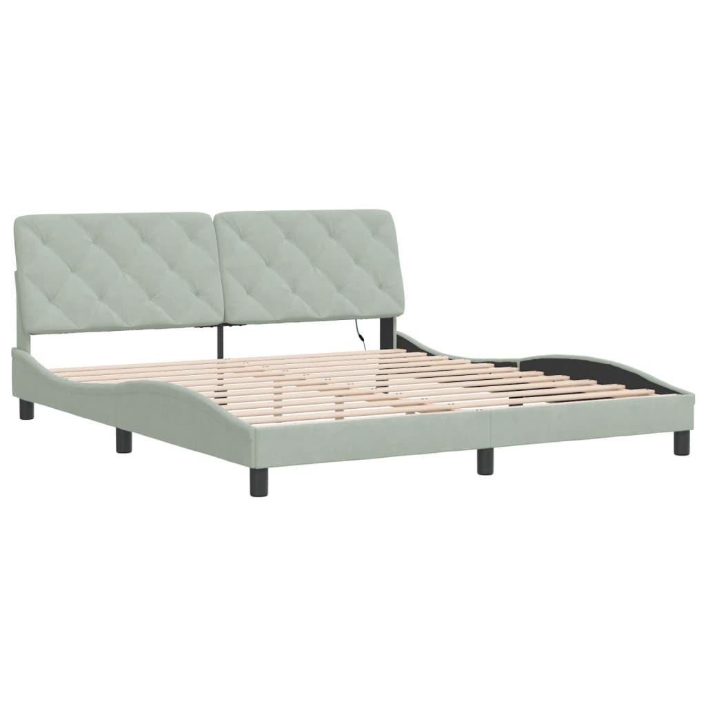 Cadre de lit avec LED sans matelas gris clair 180x200cm velours - XIOS