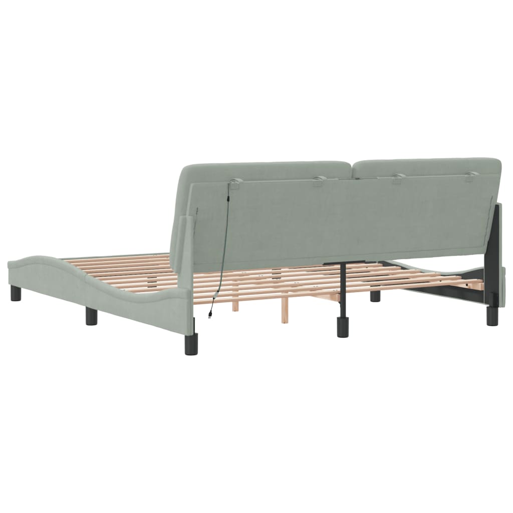 Cadre de lit avec LED sans matelas gris clair 180x200cm velours - XIOS