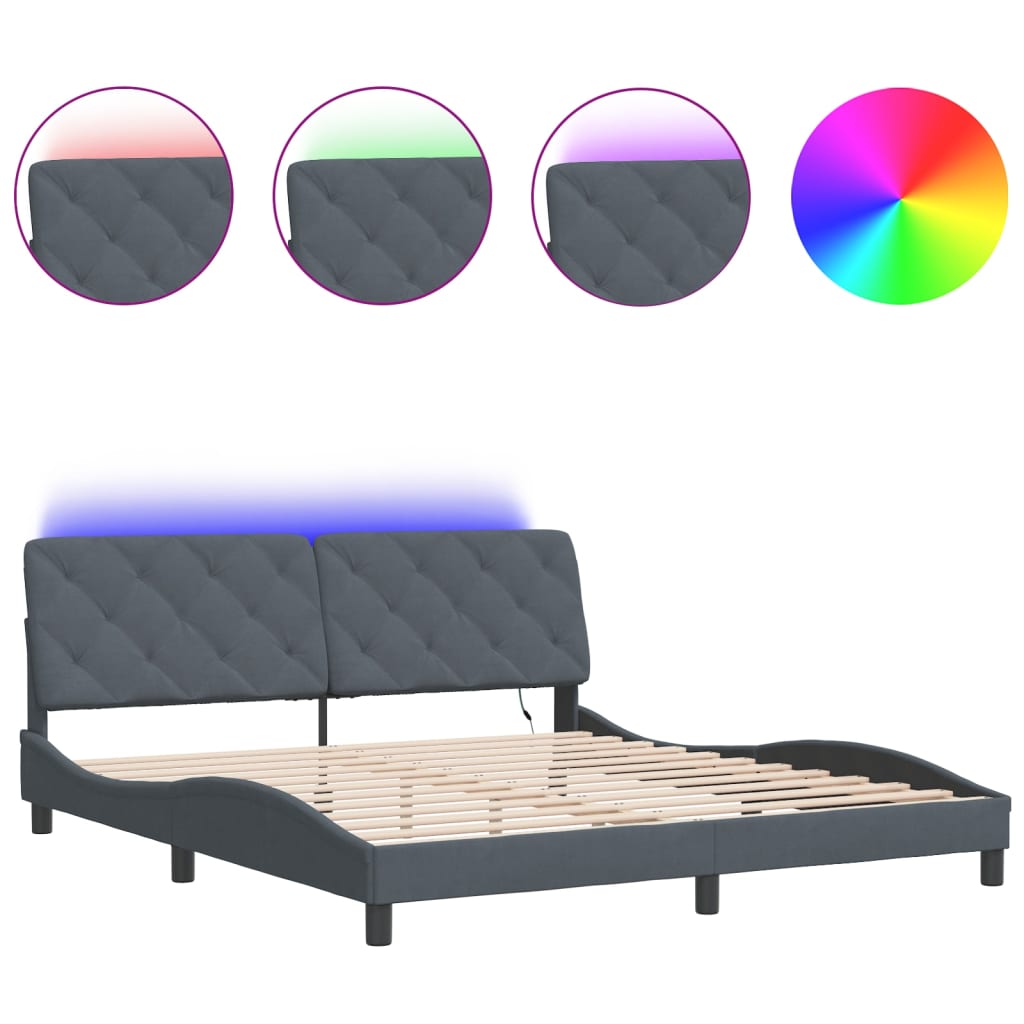 Cadre de lit avec LED sans matelas gris foncé 180x200cm velours - XIOS