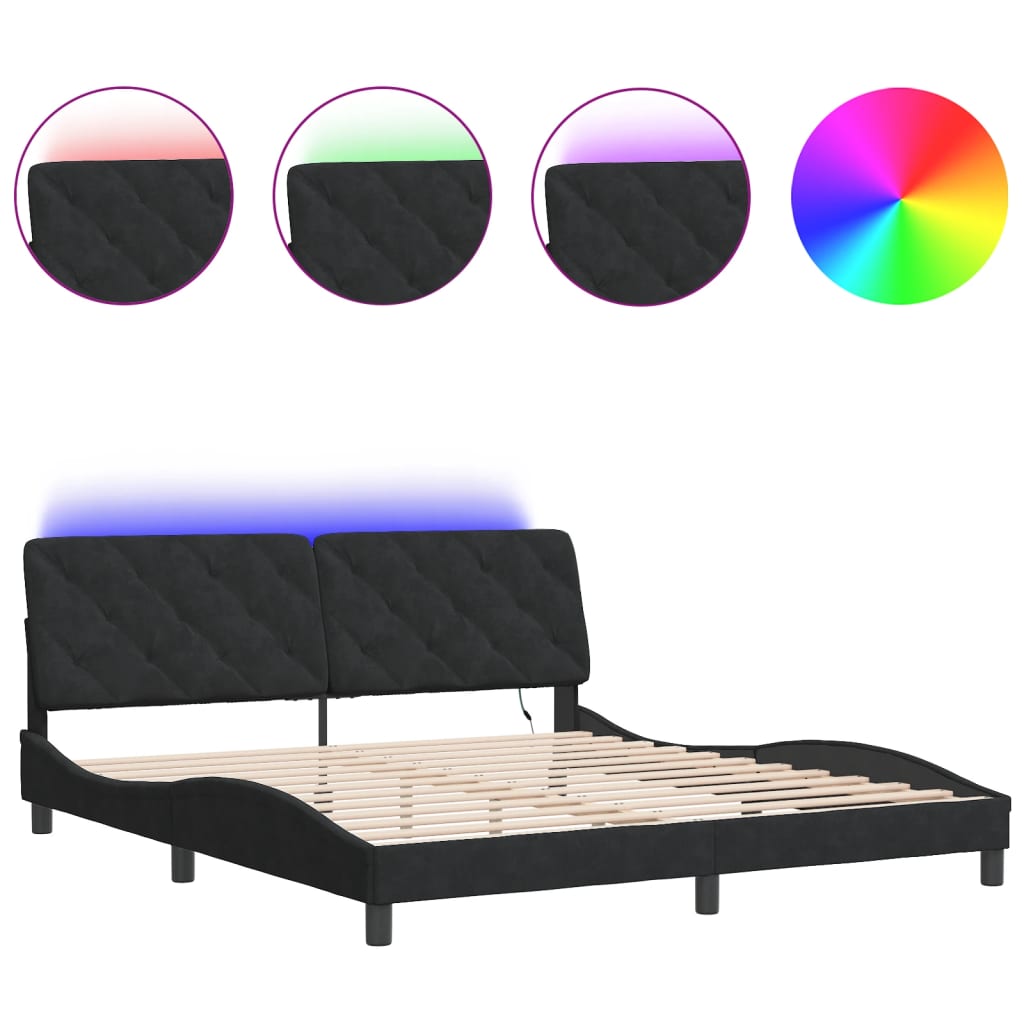 Cadre de lit avec LED sans matelas noir 180x200 cm velours - XIOS