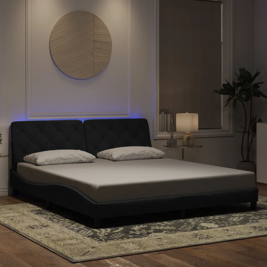Cadre de lit avec LED sans matelas noir 180x200 cm velours - XIOS
