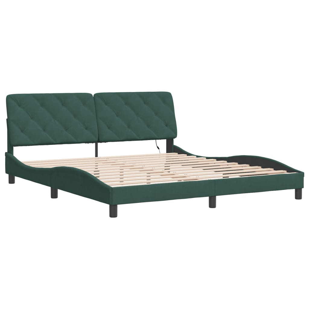 Cadre de lit avec lumières LED vert foncé 180x200 cm velours - XIOS