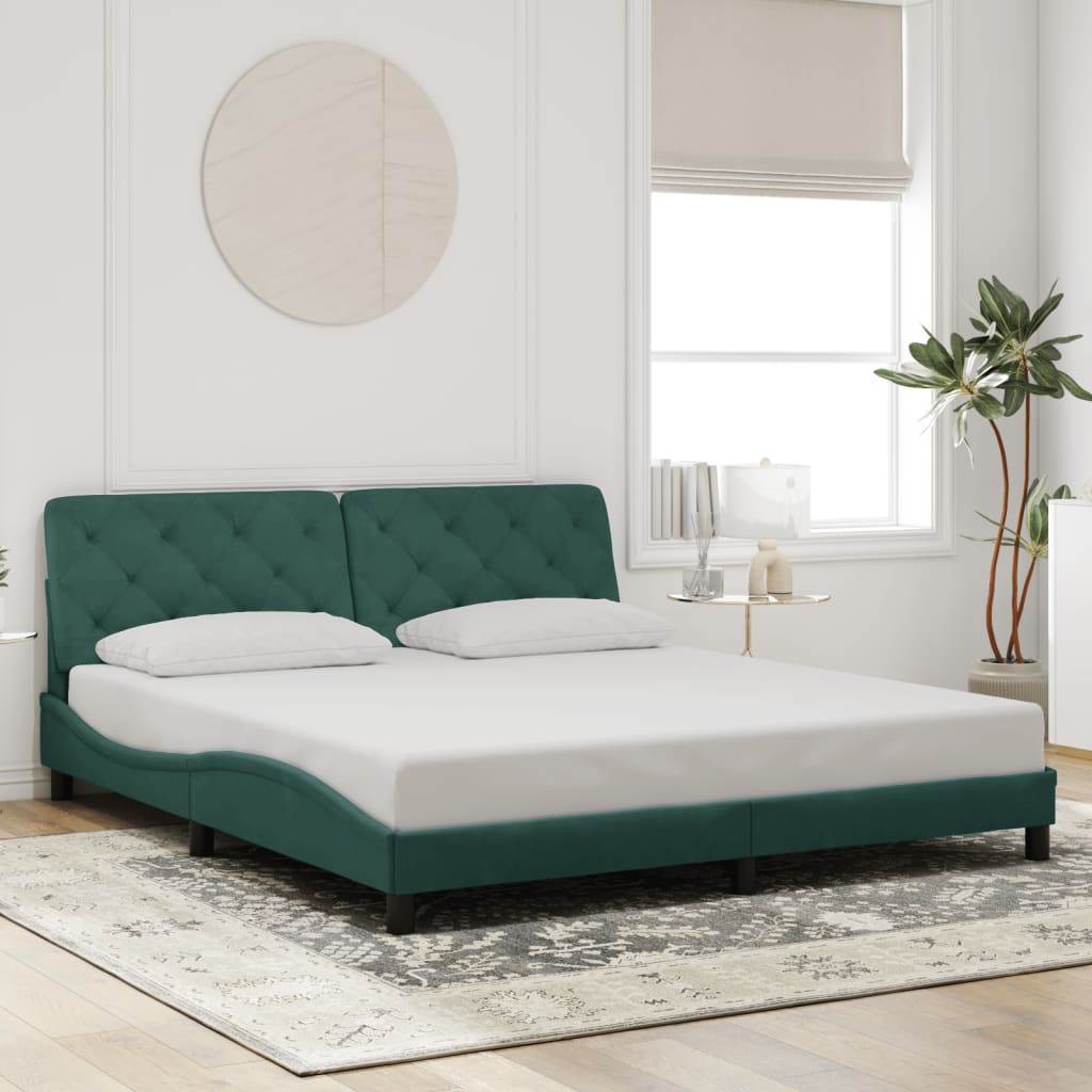 Cadre de lit avec lumières LED vert foncé 180x200 cm velours - XIOS