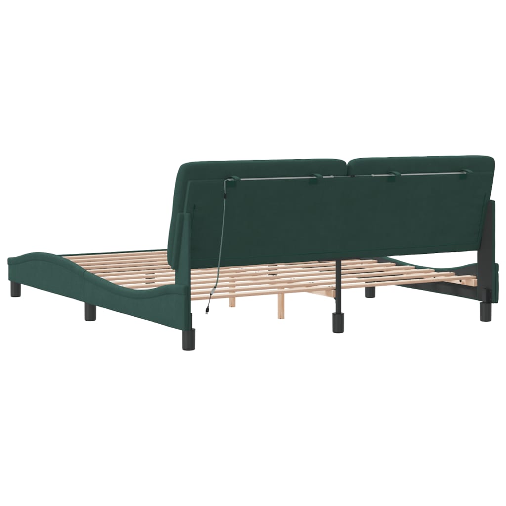 Cadre de lit avec lumières LED vert foncé 180x200 cm velours - XIOS