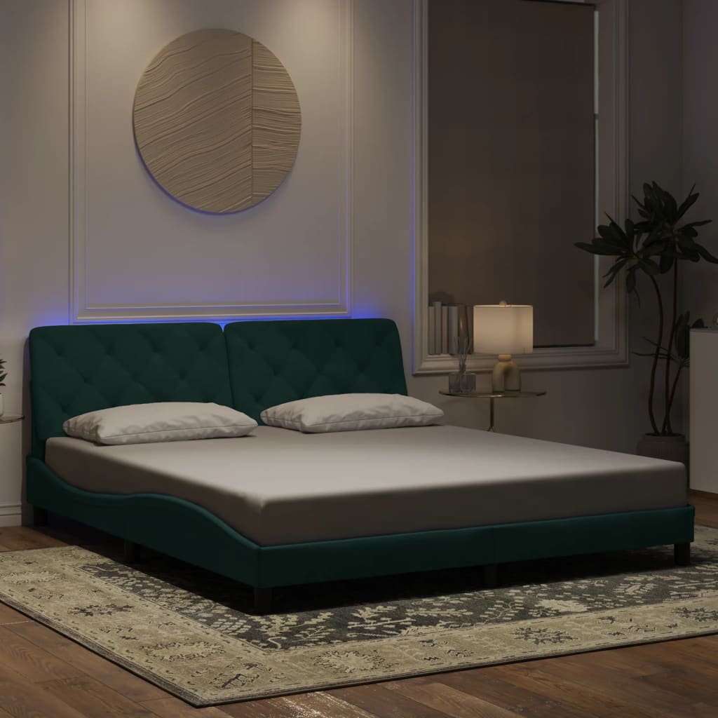 Cadre de lit avec lumières LED vert foncé 180x200 cm velours - XIOS
