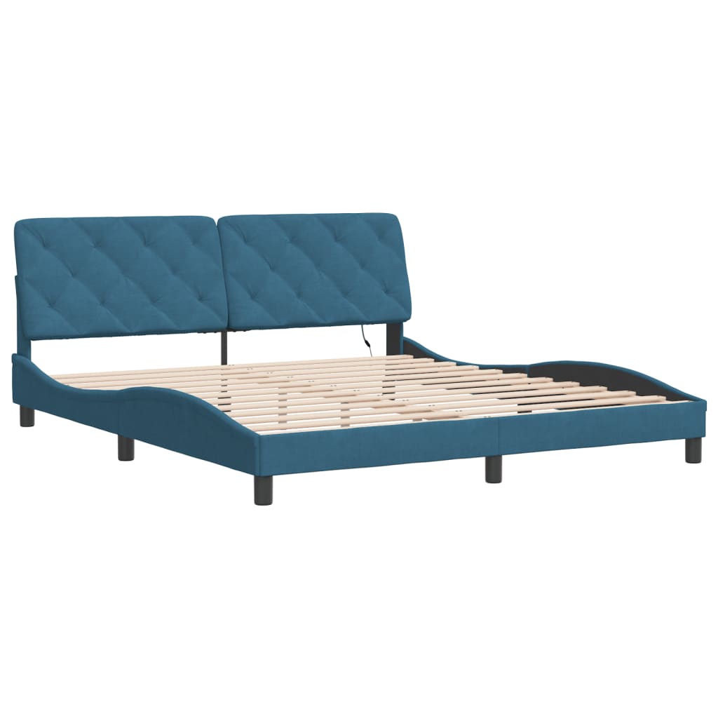 Cadre de lit avec LED sans matelas bleu 180x200 cm velours - XIOS