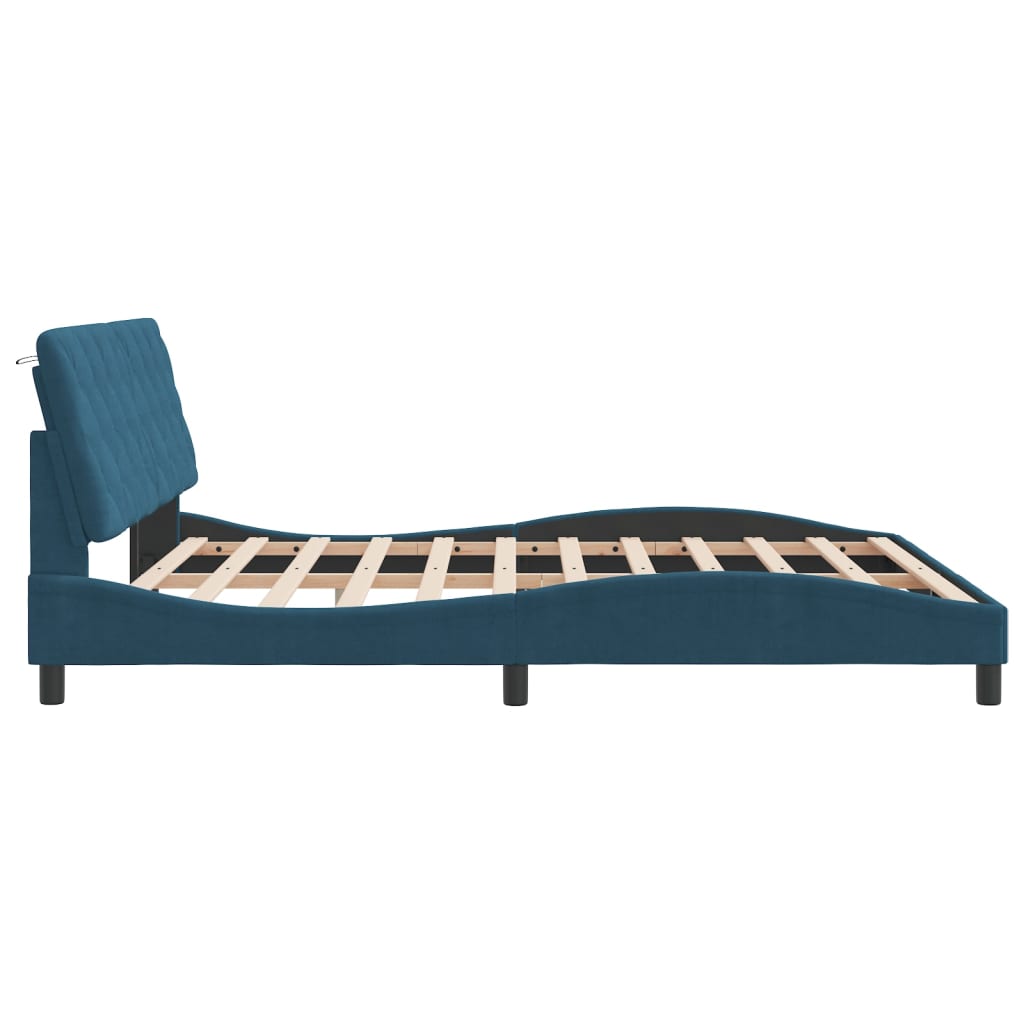 Cadre de lit avec LED sans matelas bleu 180x200 cm velours - XIOS