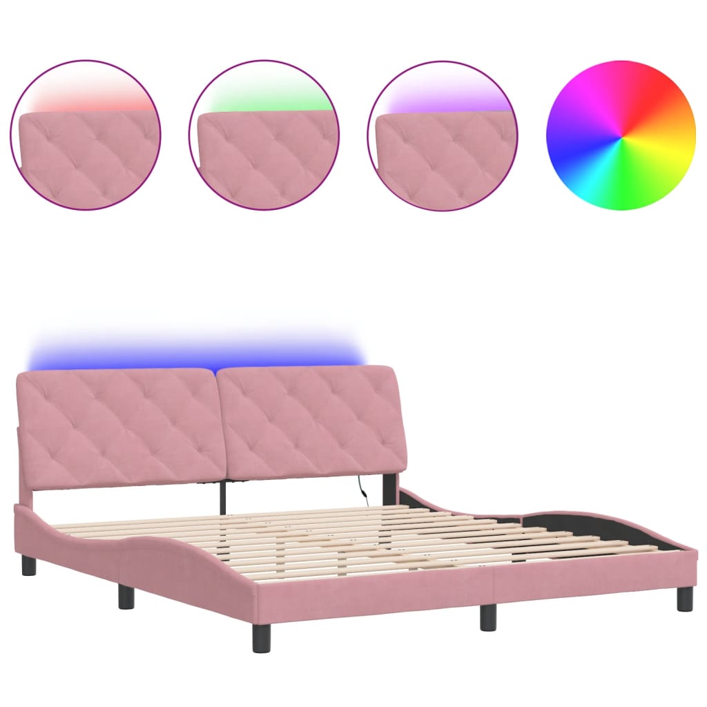 Cadre de lit avec LED sans matelas rose 180x200 cm velours - XIOS