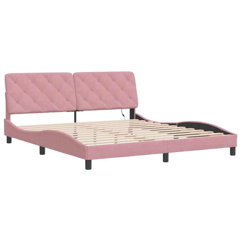 Cadre de lit avec LED sans matelas rose 180x200 cm velours - XIOS