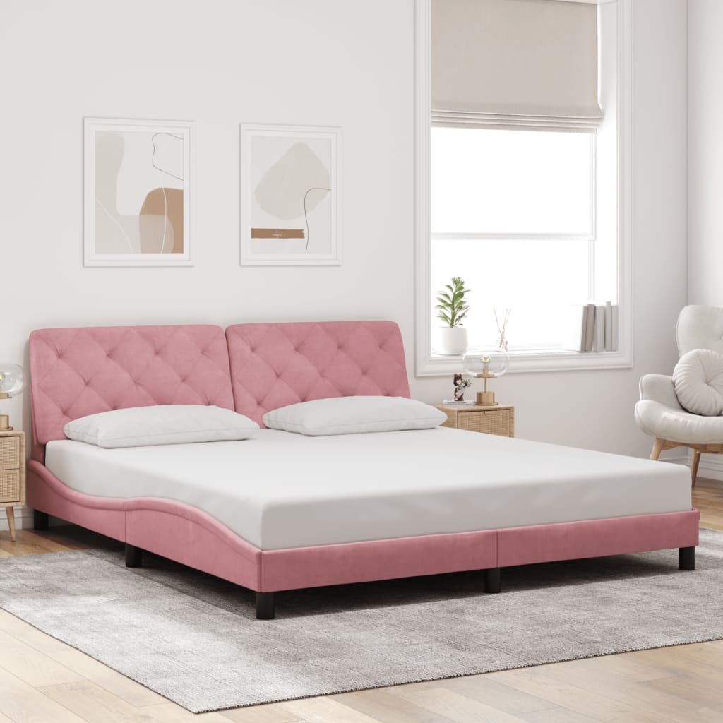 Cadre de lit avec LED sans matelas rose 180x200 cm velours - XIOS