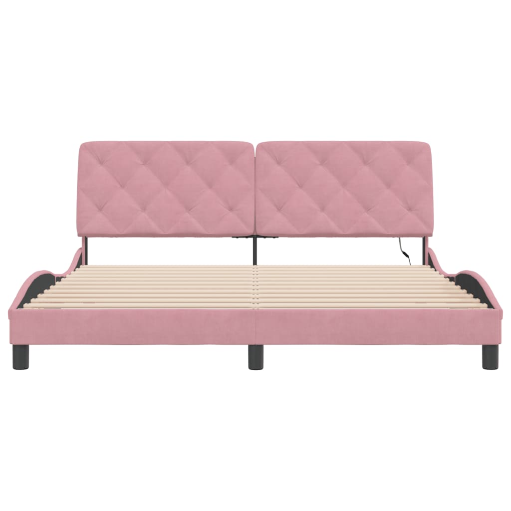 Cadre de lit avec LED sans matelas rose 180x200 cm velours - XIOS
