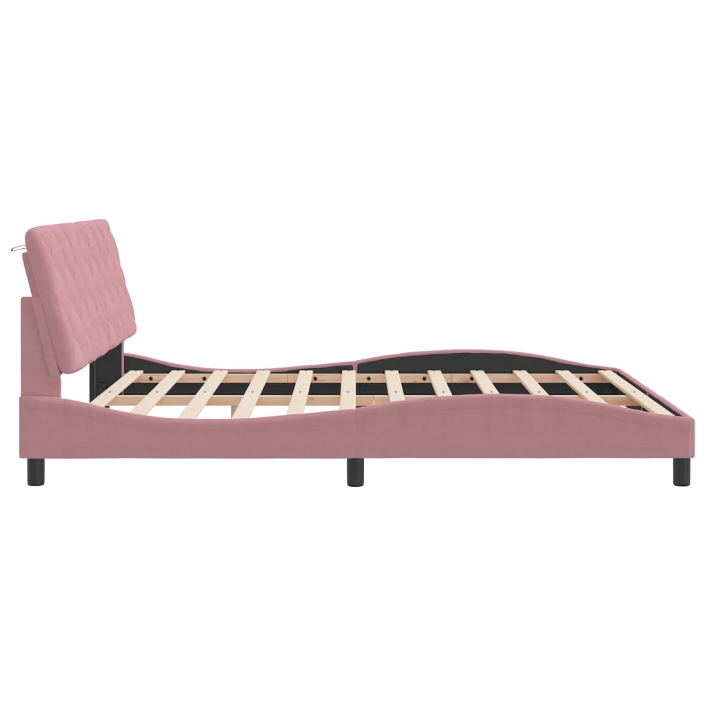 Cadre de lit avec LED sans matelas rose 180x200 cm velours - XIOS