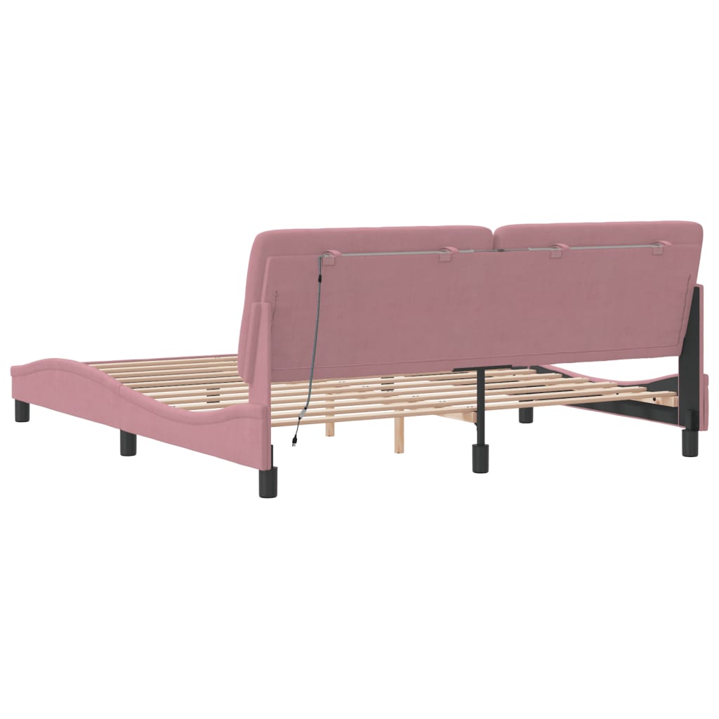 Cadre de lit avec LED sans matelas rose 180x200 cm velours - XIOS