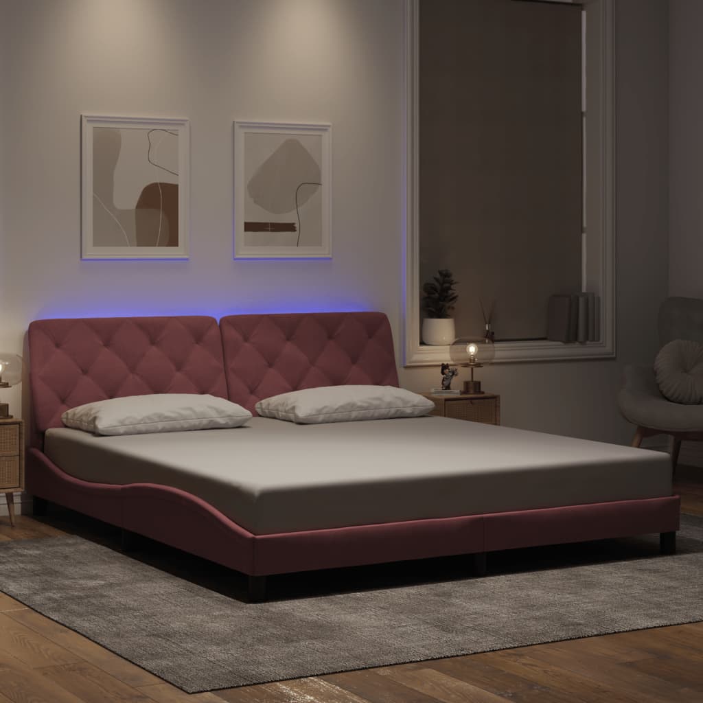 Cadre de lit avec LED sans matelas rose 180x200 cm velours - XIOS