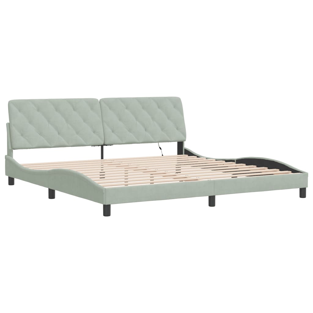 Cadre de lit avec lumières LED gris clair 200x200 cm velours - XIOS